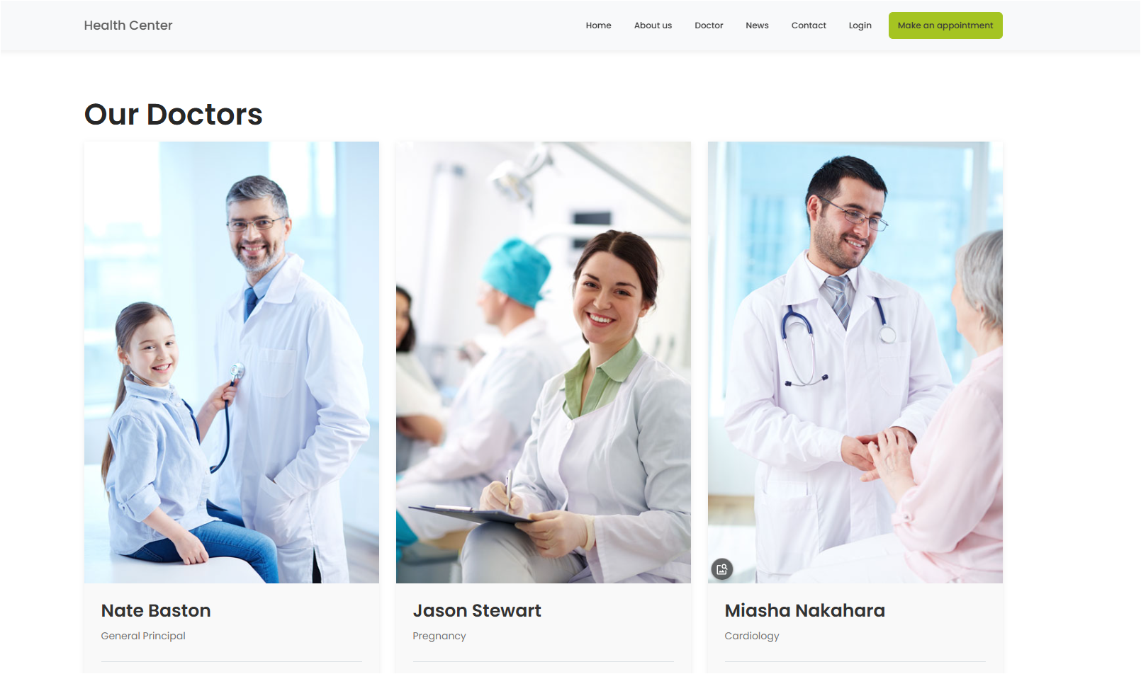 Health Center website preview